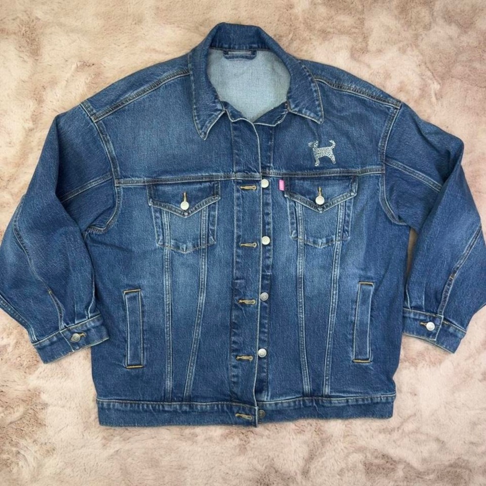 VS PINK limited edition Rhinestone Denim‎ Jacket, oversized jacket, Summer fit